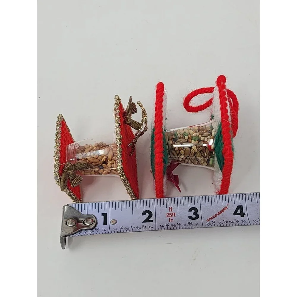 Vintage Handmade Christmas Ornament Crocheted Plastic Bird‎ Feeder